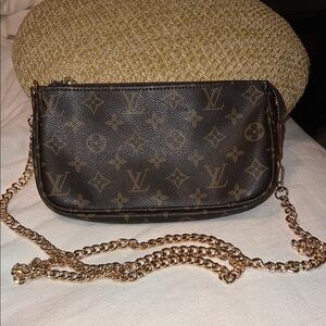 Crossbody Canvas Pouch with Gold Chain